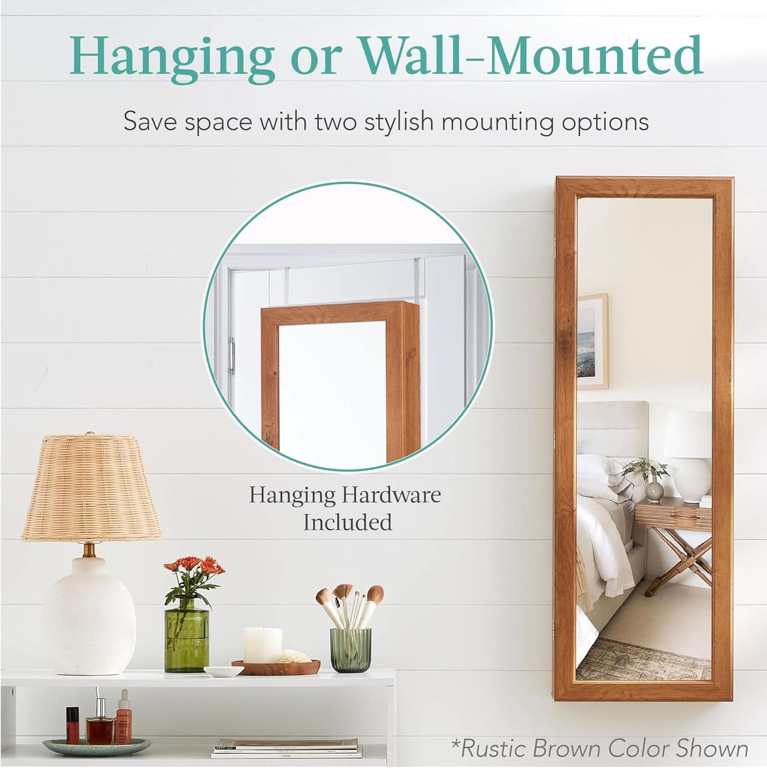 LED Mirror Jewelry Cabinet Lockable Espresso Armoire-1