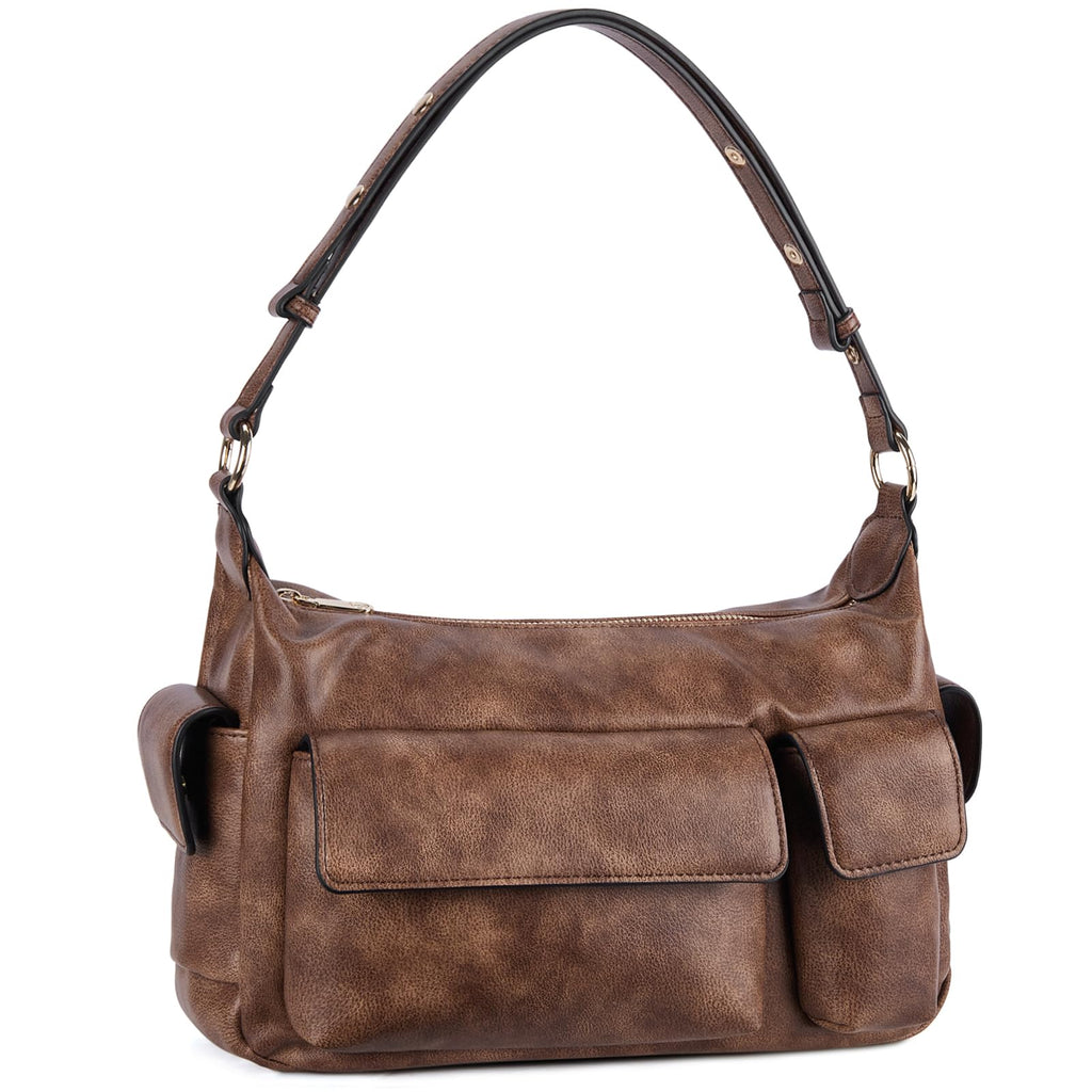BOSTANTEN Shoulder Bags for Women Trendy Y2K Purses Multiple Pockets Vegan Leather Hobo Handbag Brown