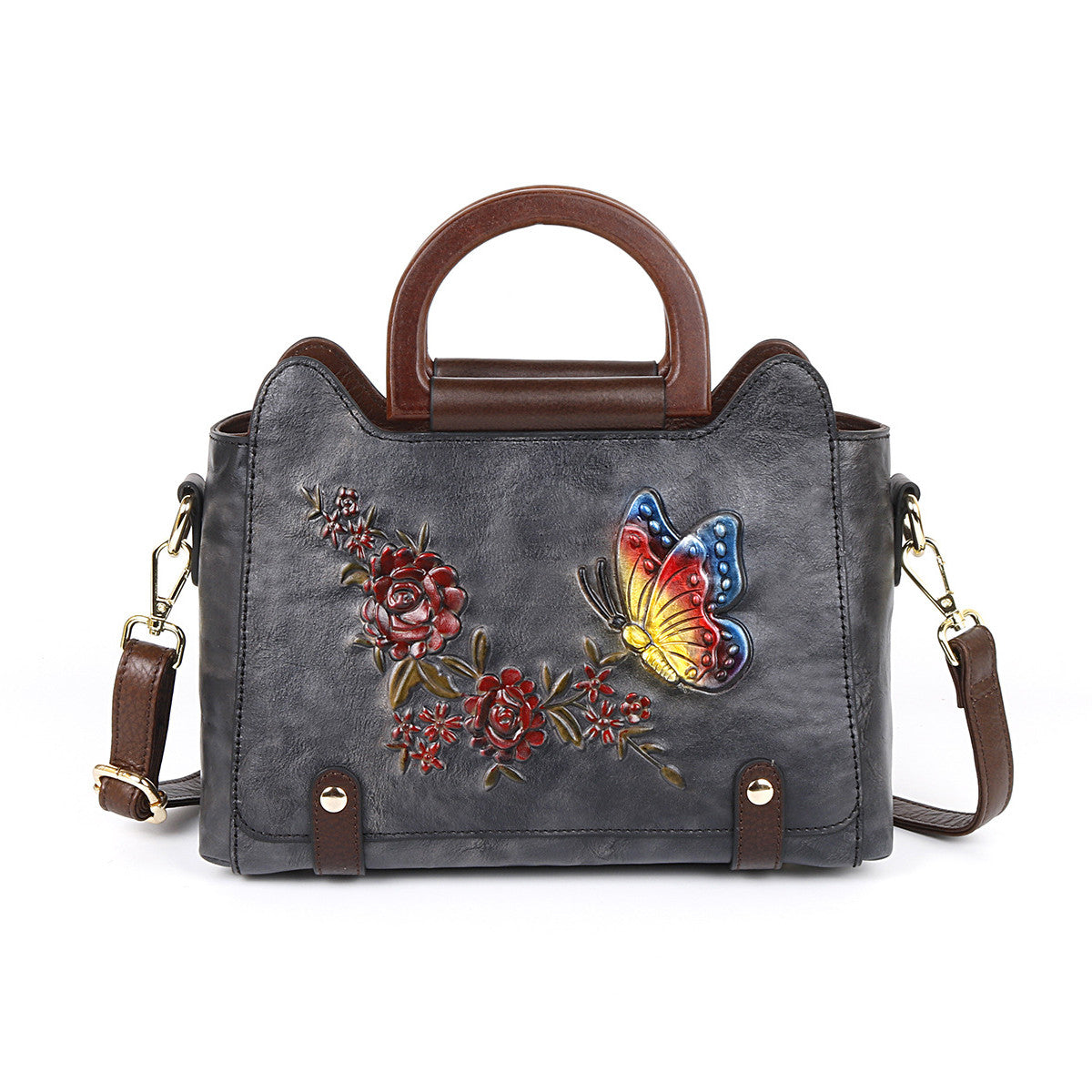 Embossed Leather Single Shoulder Crossbody Handbag