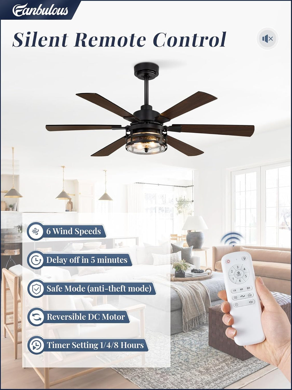 Black 48Inch Farmhouse Ceiling Fan Featuring Remote-1