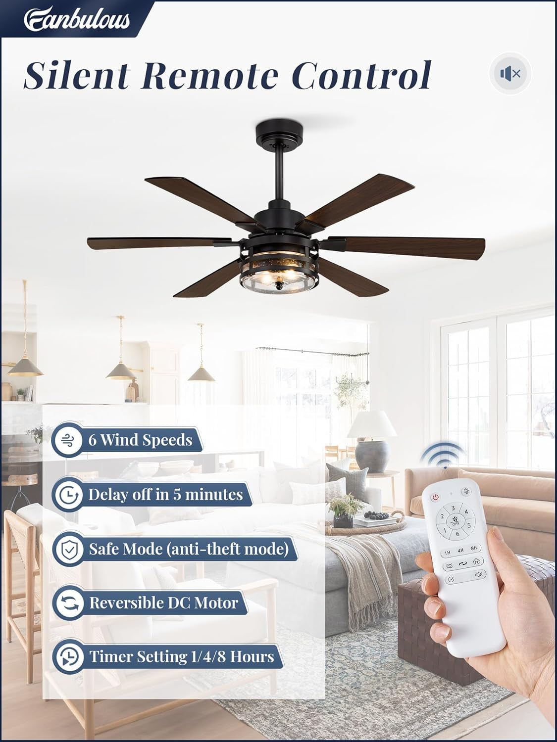 Black 48Inch Farmhouse Ceiling Fan Featuring Remote-1