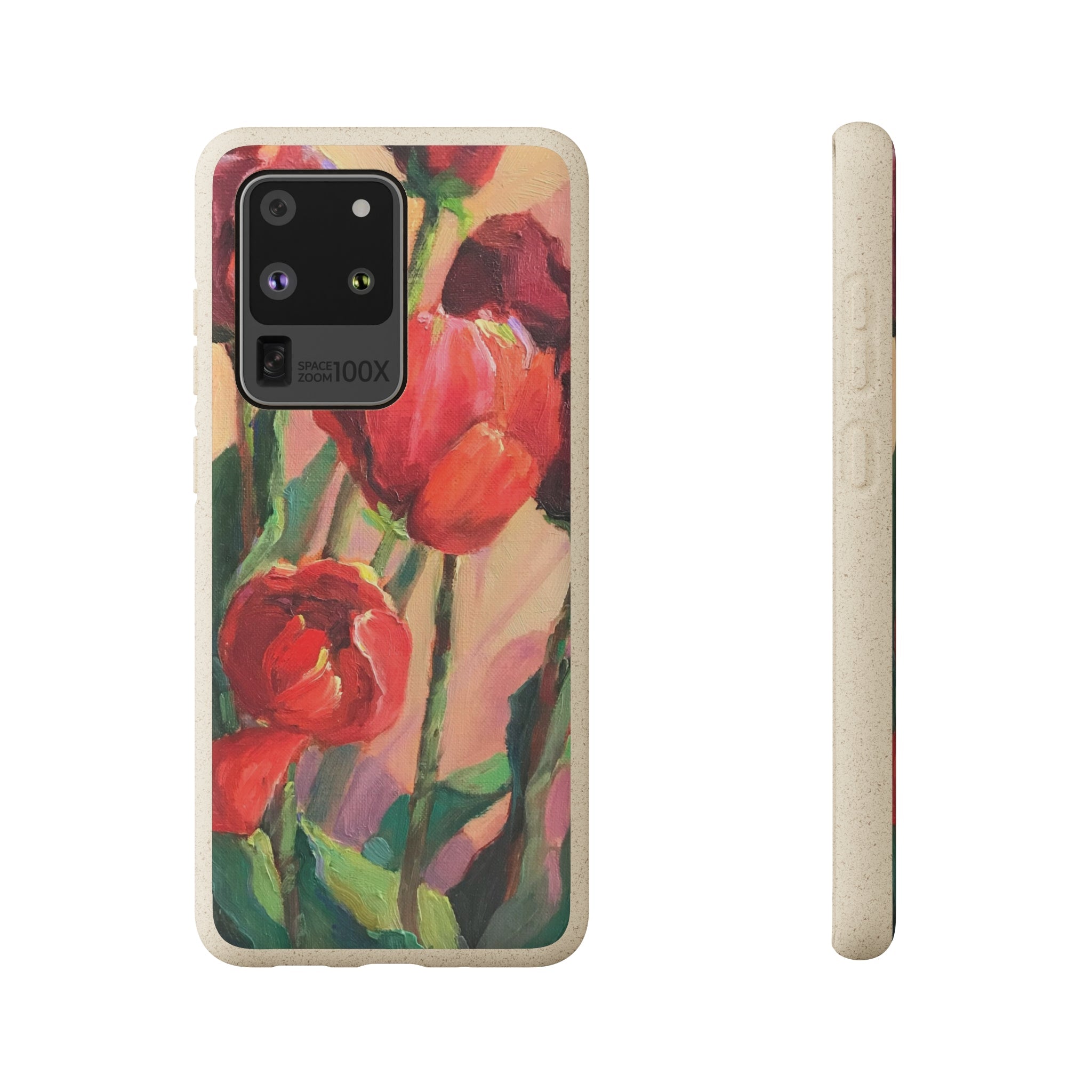 Biodegradable Phone Case with 'Red Tulips' Floral Original Artwork by Barbara Cleary-3