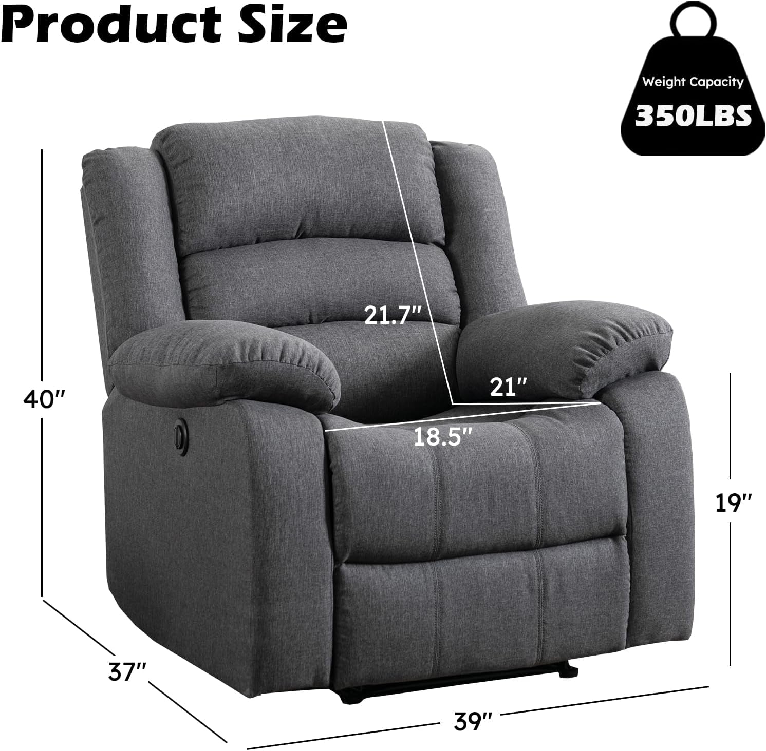 Oversized Grey Electric Recliner Chair For Living Room