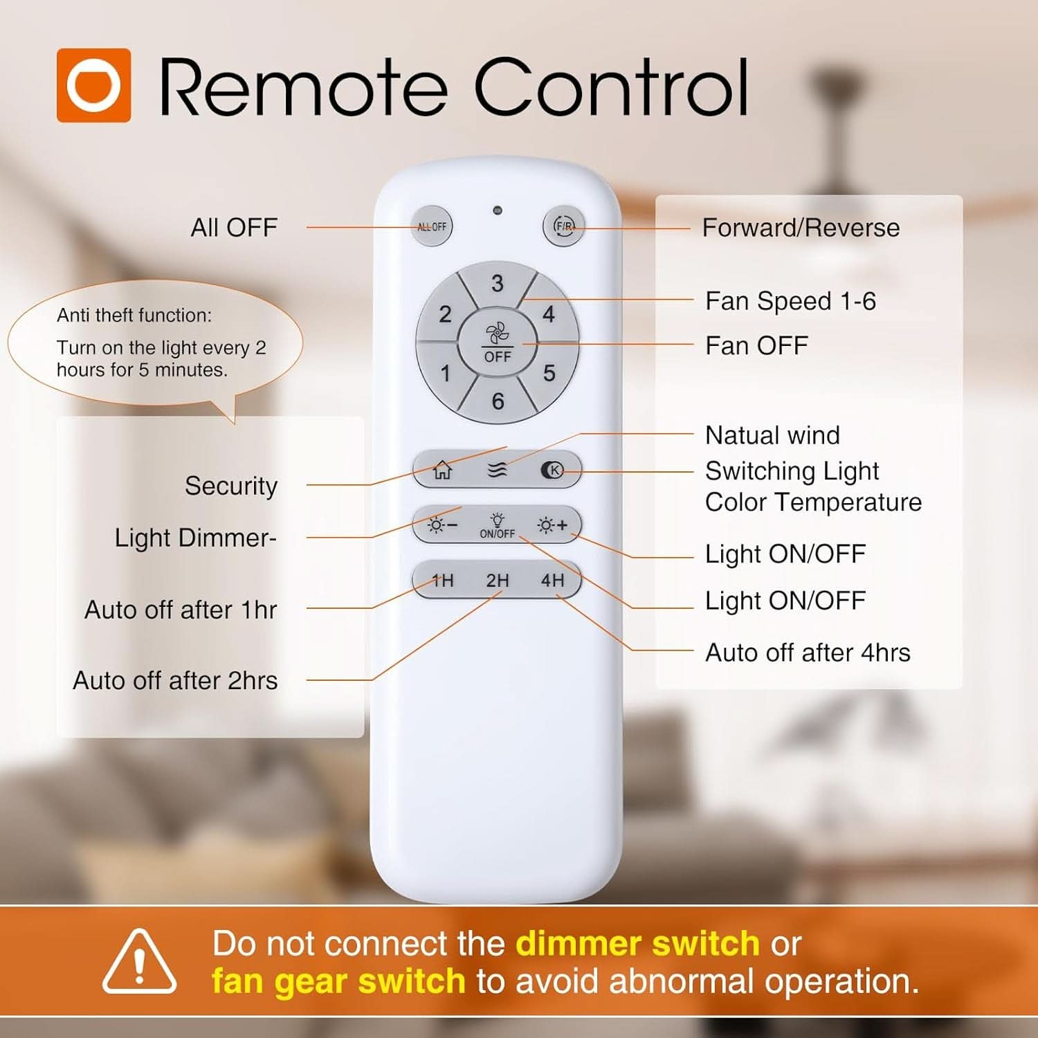 52 Inch Black Walnut Weather Resistant Ceiling Fan Remote-3