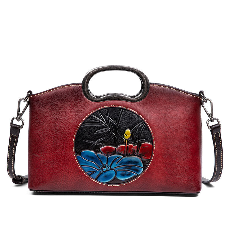 Johnature Vintage Embossed Genuine Leather Handbag