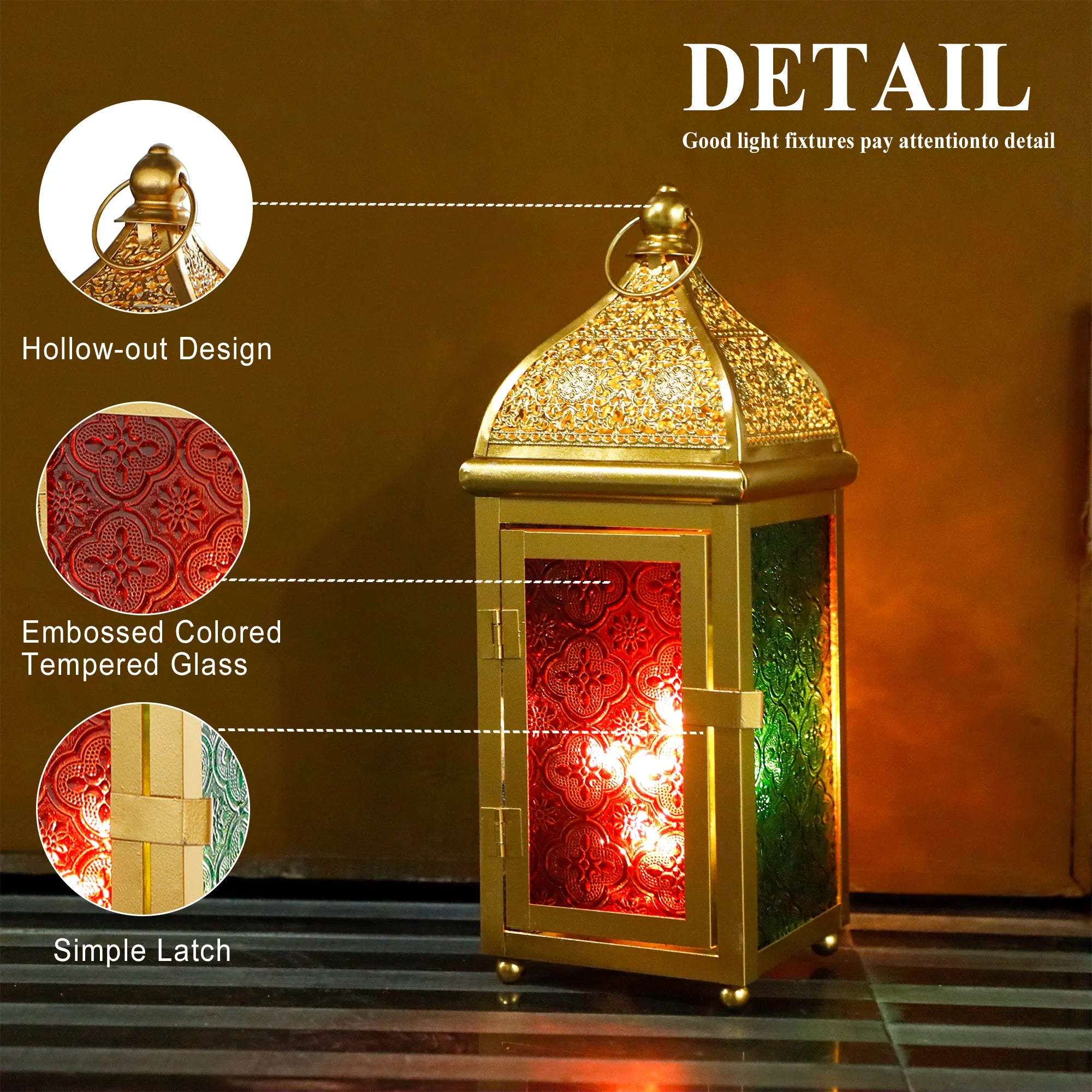 Gold Moroccan Lantern 12" H Battery Operated Decorative Lantern-2
