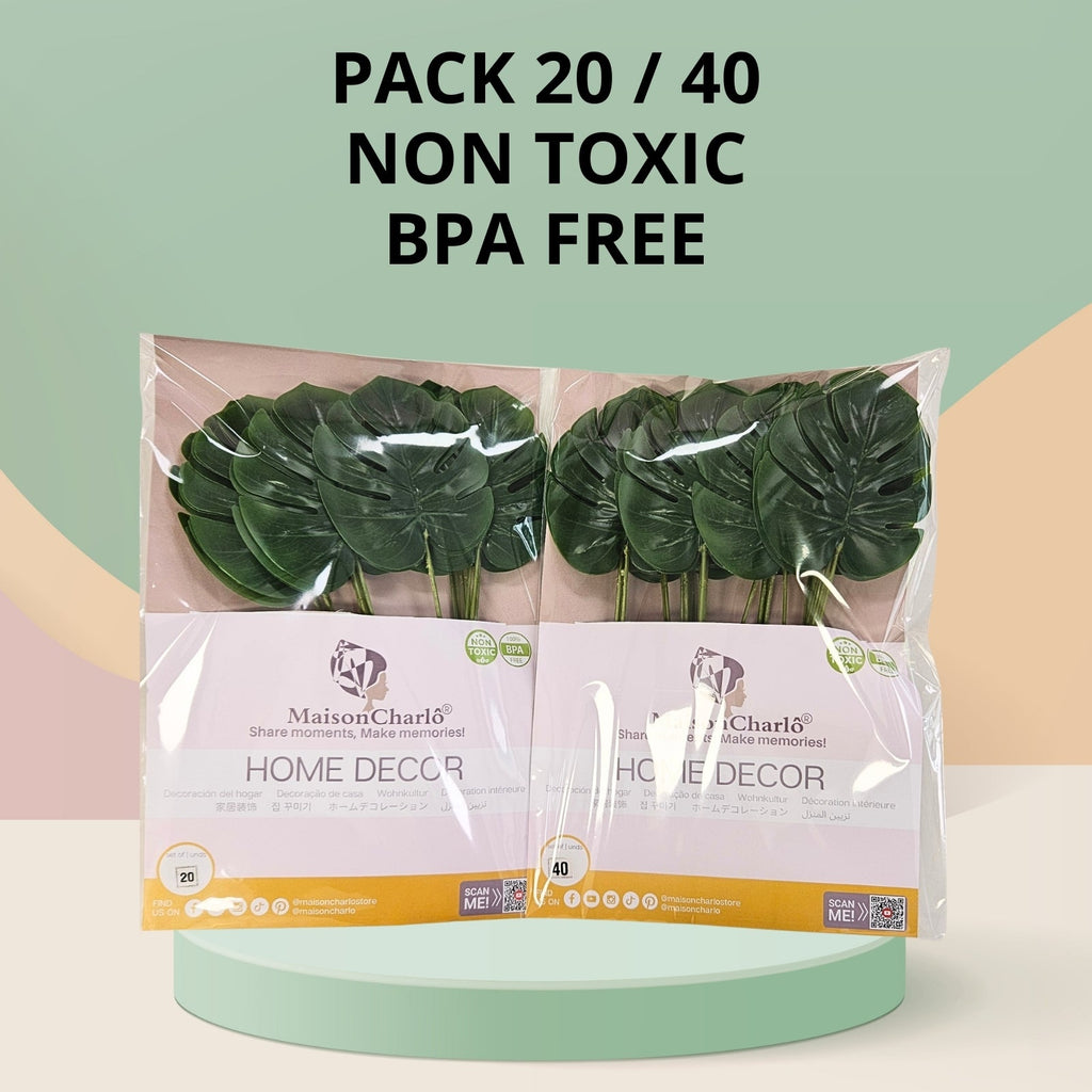 Charlo's Pack 20 OR 40 Monstera Artificial Plants Palm Leaves Tropical Imitation for Home Kitchen Party Flowers Arrangement Decorations-4