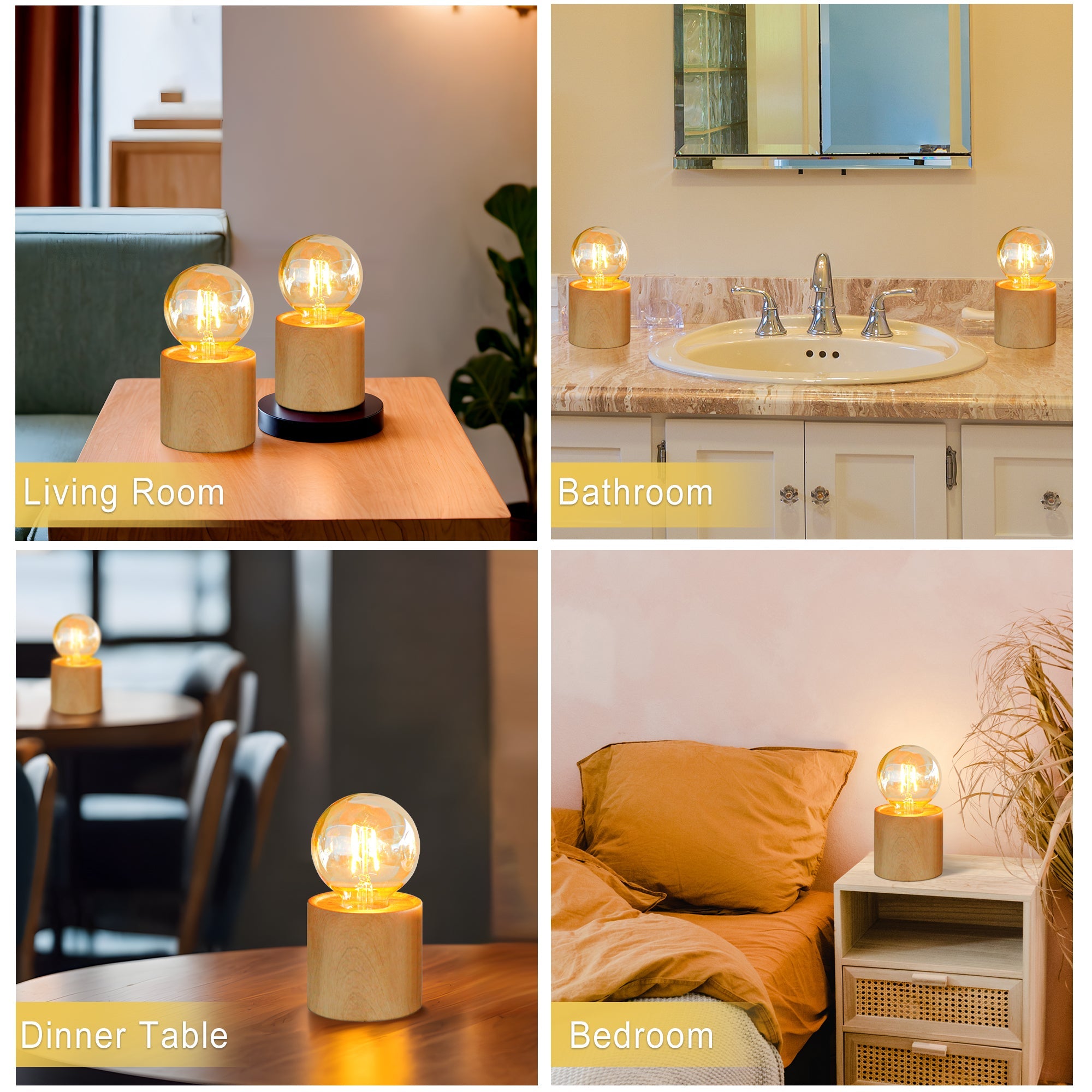Set of 4 Wood Grain Table Lamp 6.5" Tall-4
