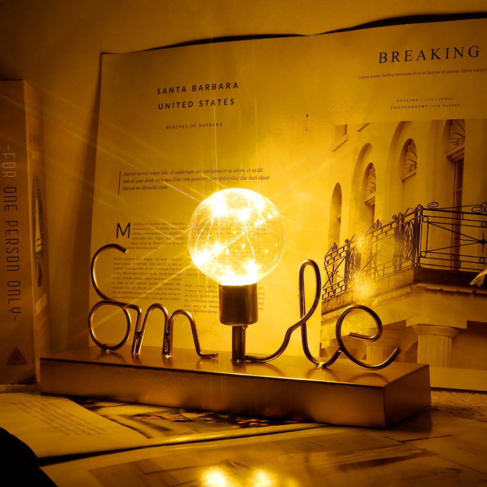 Decorative Cordless lamp Home Decor Lights with Warm White Fairy Lights(Smile)-1