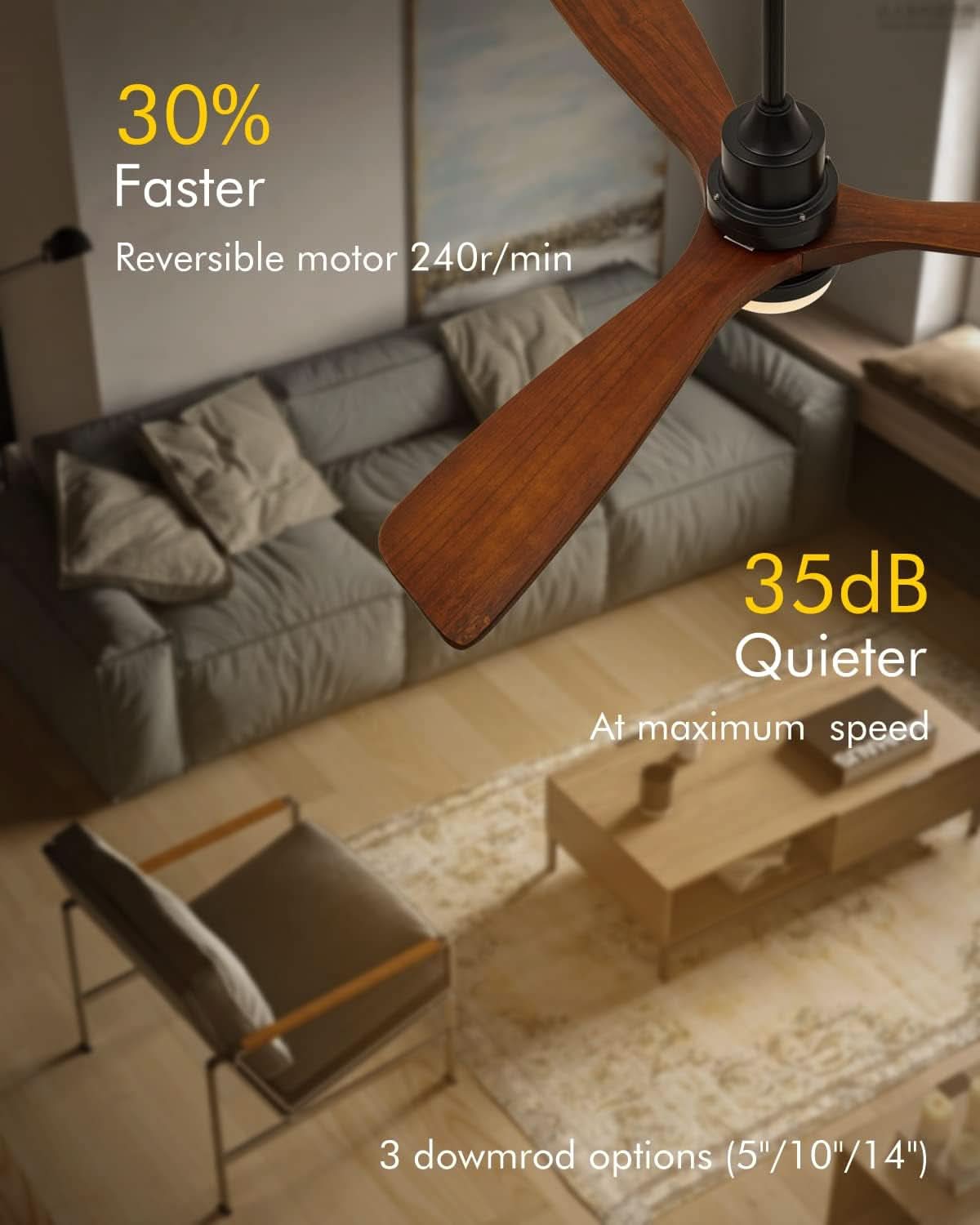 52 Inches Charcoal Black Ceiling Fan Remote Control-2