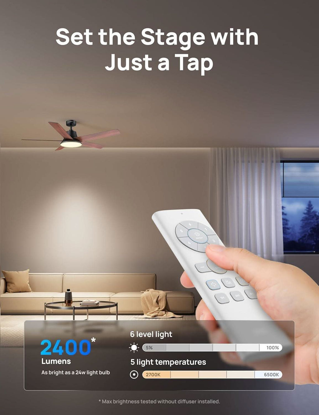 52 Inch Ceiling Fan With Dimmable LED Lights Remote-3