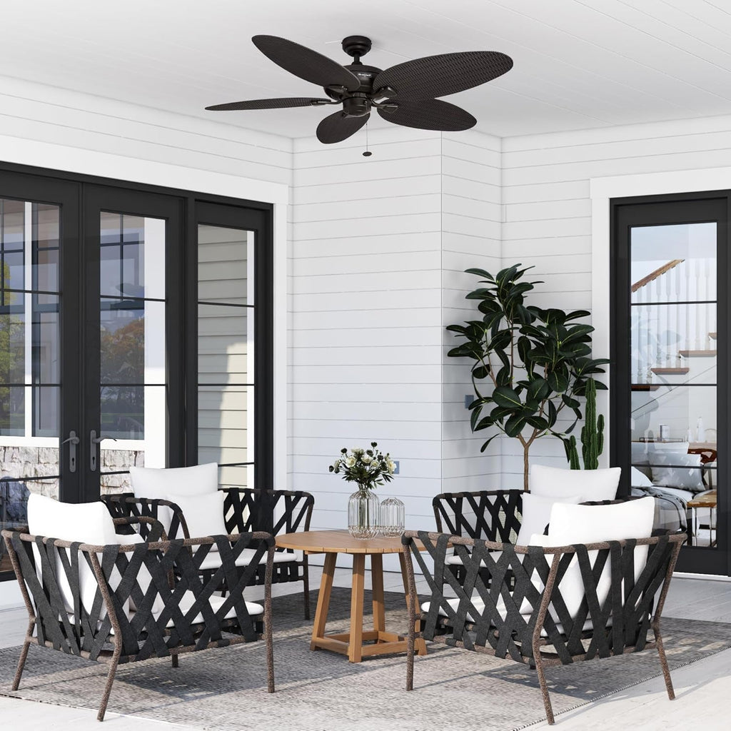 52 Inch Bronze Ceiling Fan Handcrafted Leaf Blades Outdoor-1