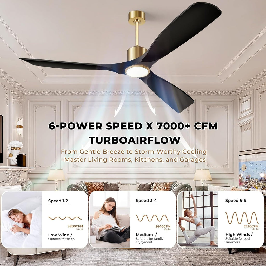 52 Inch Matte Black Ceiling Fan Energy Efficient Remote-3
