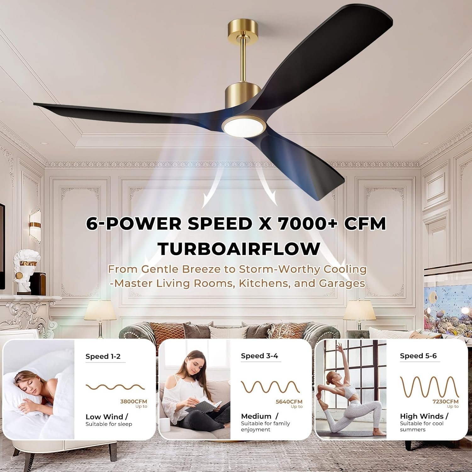 52 Inch Matte Black Ceiling Fan Energy Efficient Remote-3