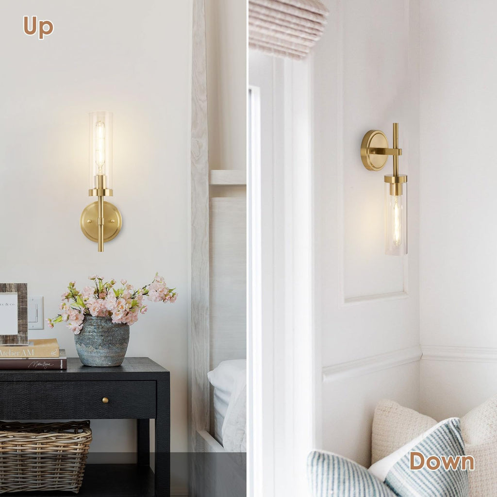 Gold Hardwired Wall Sconces Set of 2, Modern Bathroom Vanity Sconces Wall Lighting-4