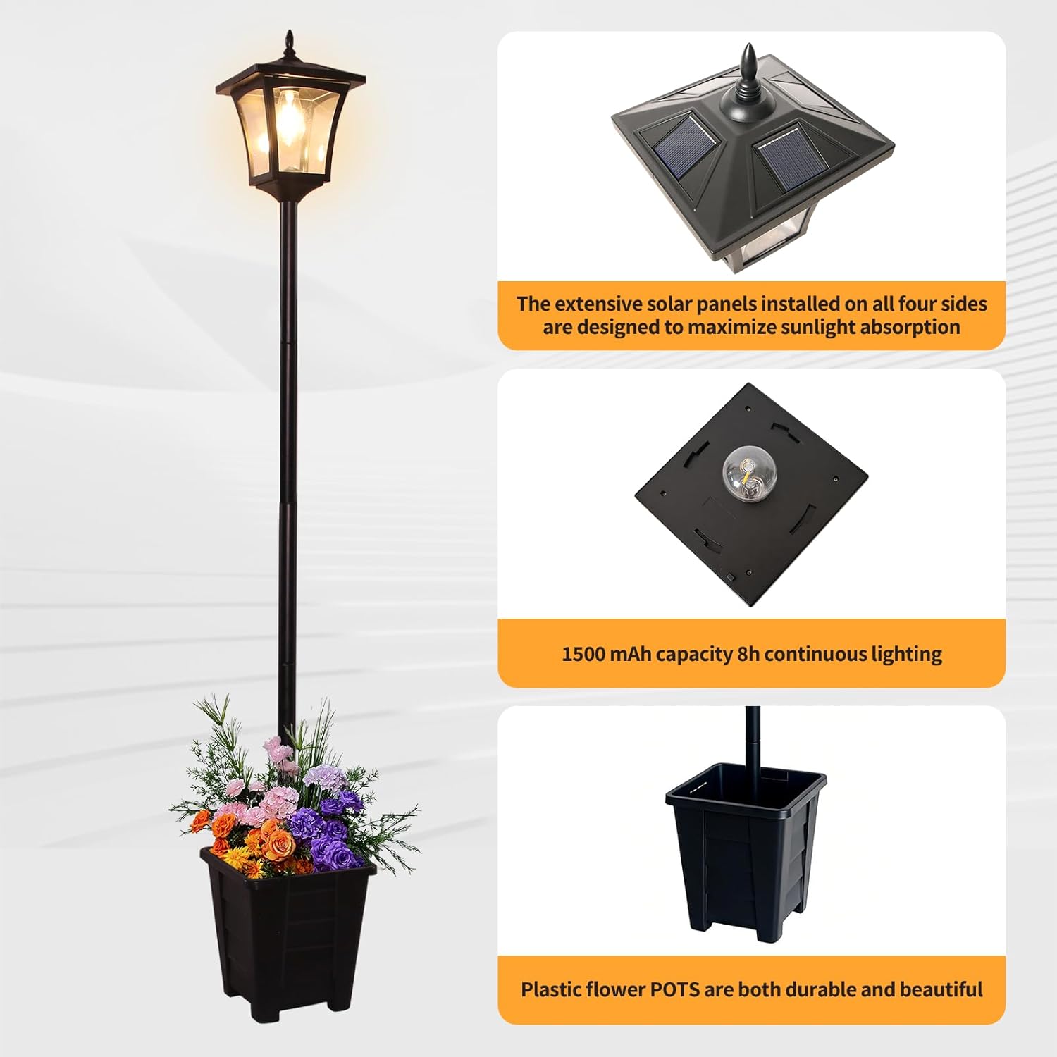 2-In-1 Outdoor Planter with Solar Lamp Post Lights, 59"H MAX-3
