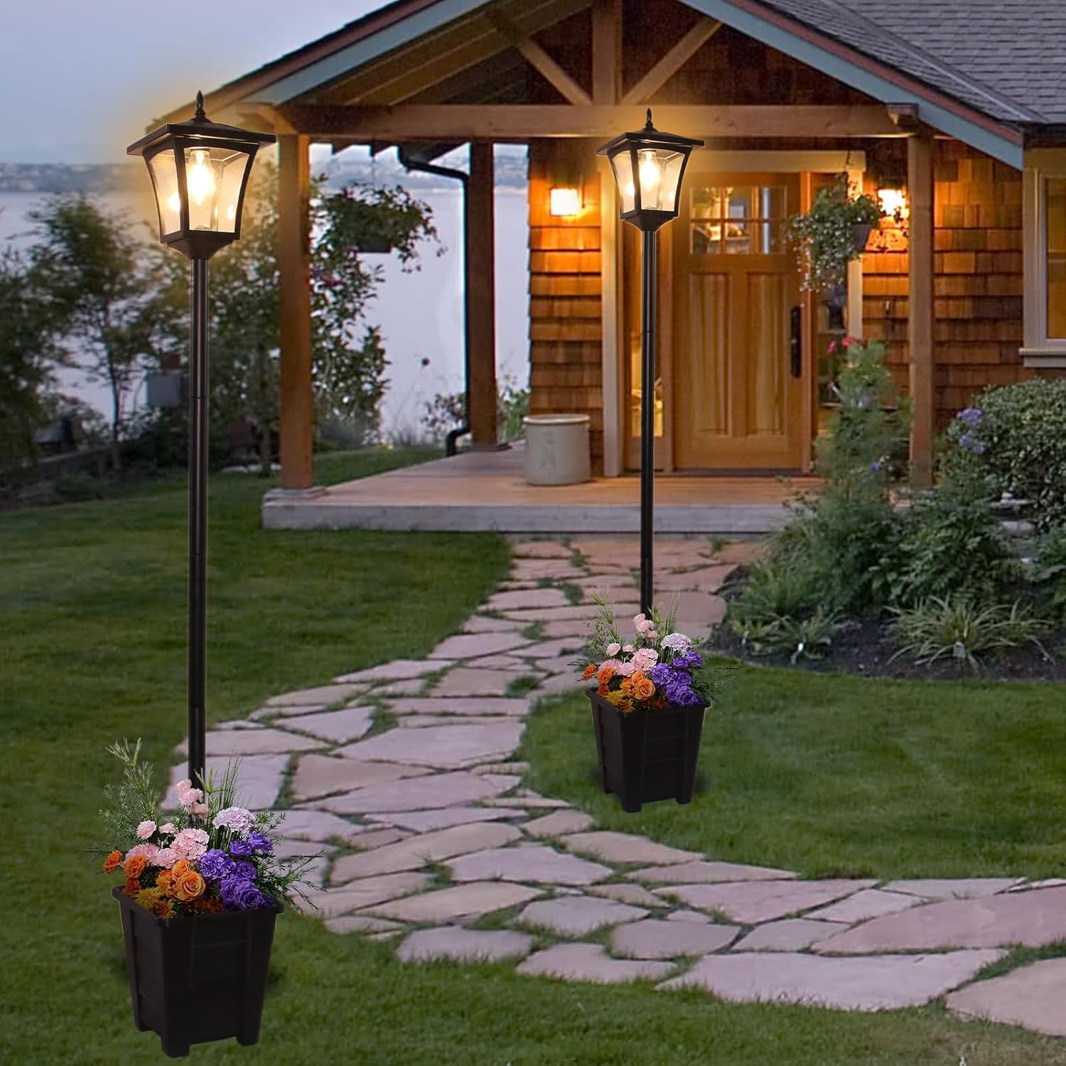 Outdoor Solar Lamp Post Light With Planter-6