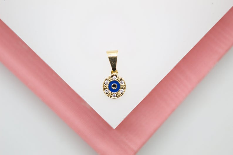 18K Gold Filled Evil Eye With CZ Cubic Zirconia Stone Jewelry Making Minimal Pendant-0