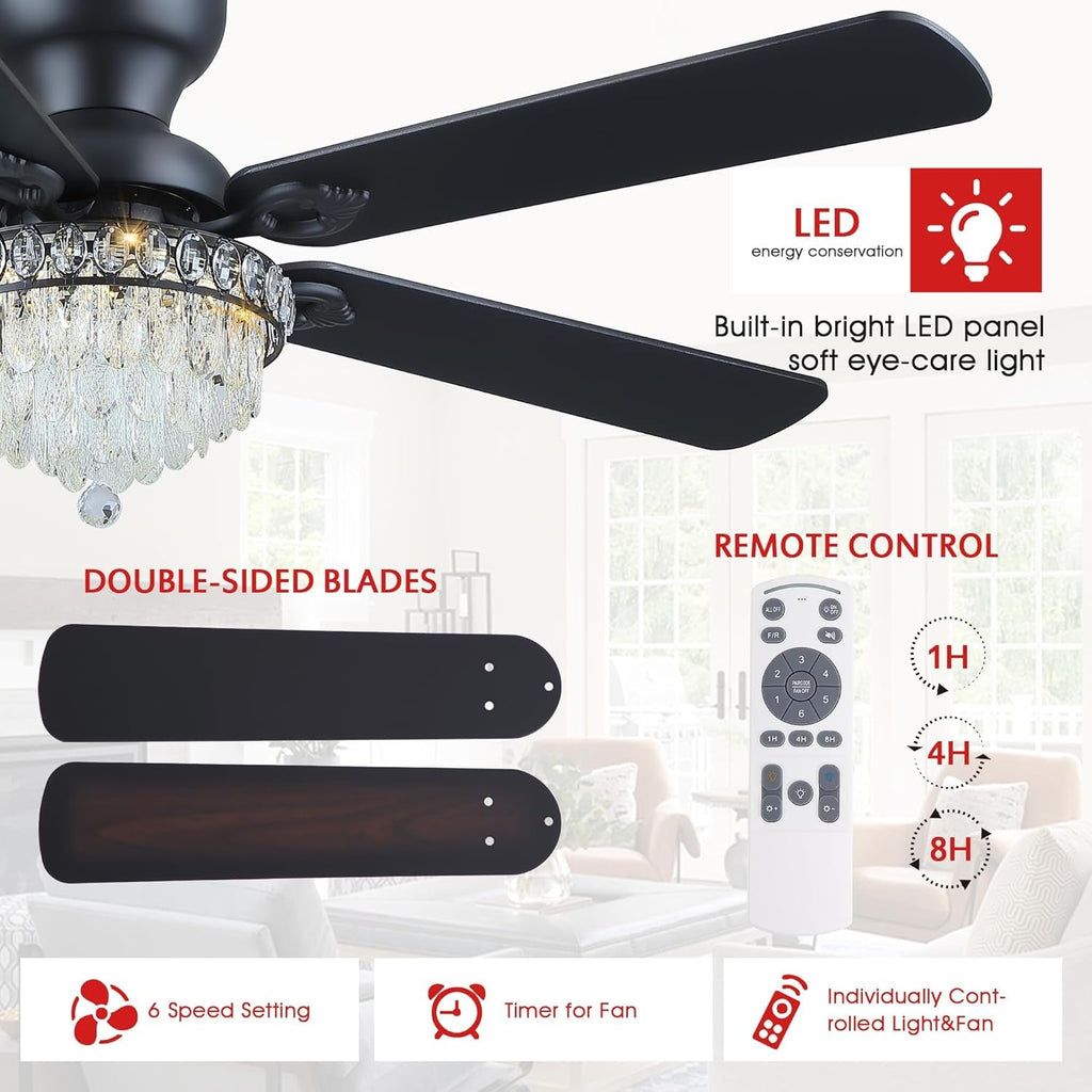 Crystal Chandelier Ceiling Fan Fandelier Remote 52 Inch-1