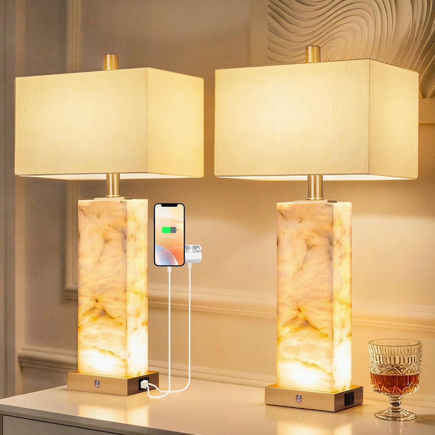 Natural Marble Table Lamps Set of 2-5