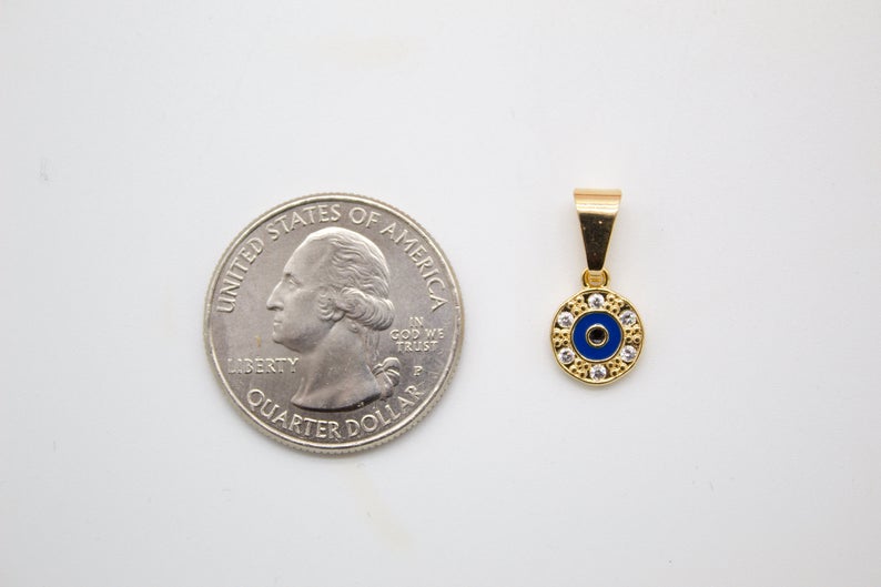 18K Gold Filled Evil Eye With CZ Cubic Zirconia Stone Jewelry Making Minimal Pendant-1