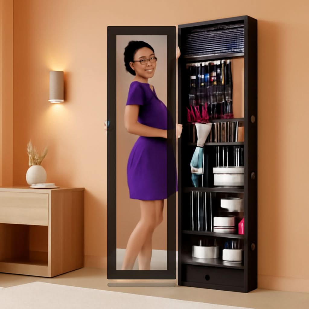 LED Mirror Jewelry Cabinet Lockable Espresso Armoire-0