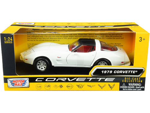 1979 Chevrolet Corvette C3 White with Black Top and Red Interior "History of Corvette" Series 1/24 Diecast Model Car by Motormax-0