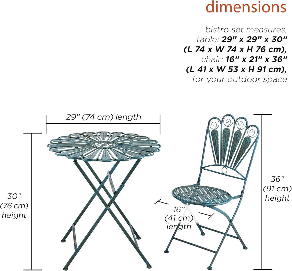 Bistro Set 3 Piece Light Blue Outdoor Patio Furniture-4
