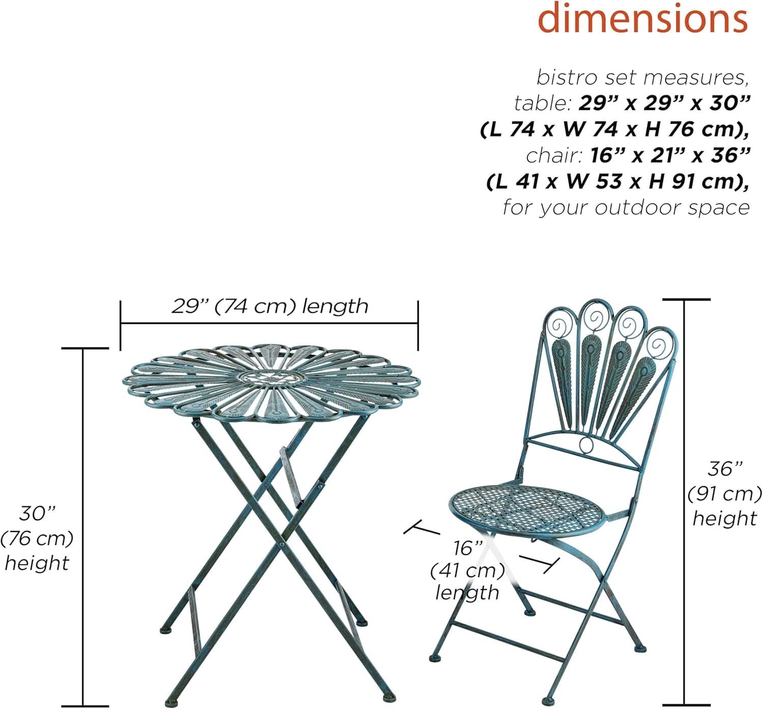 Bistro Set 3 Piece Light Blue Outdoor Patio Furniture-4
