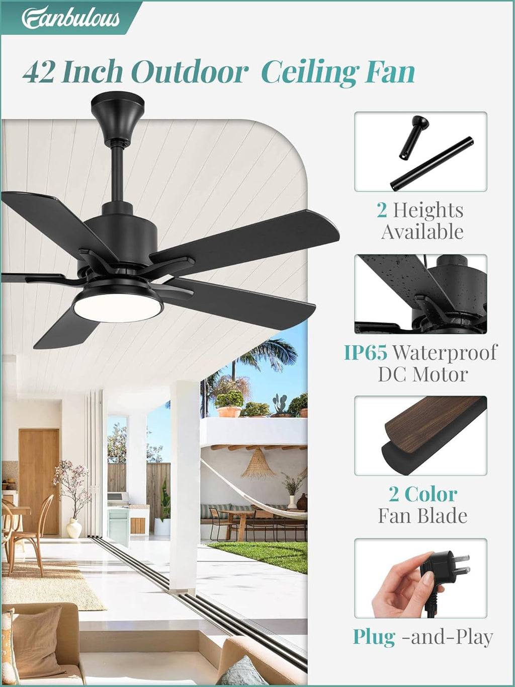 Forty Two Inch Outdoor Ceiling Fan IP65 Weather proof-2
