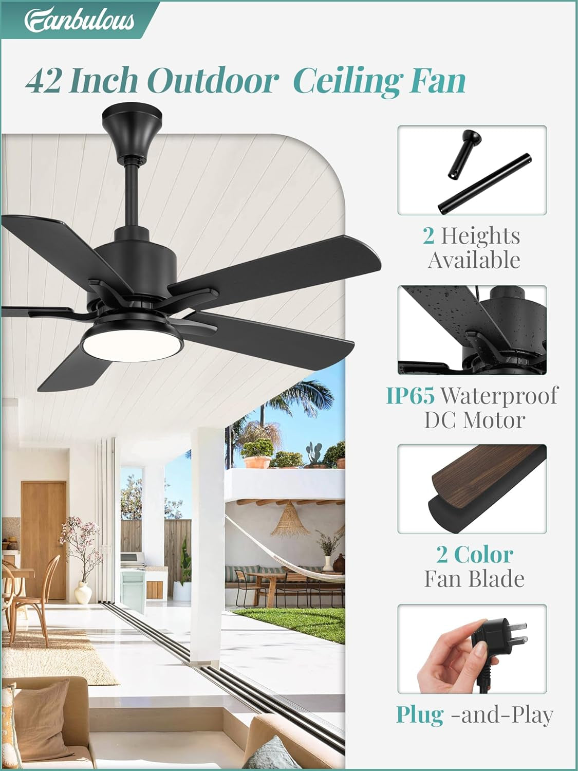 Forty Two Inch Outdoor Ceiling Fan IP65 Weather proof-2