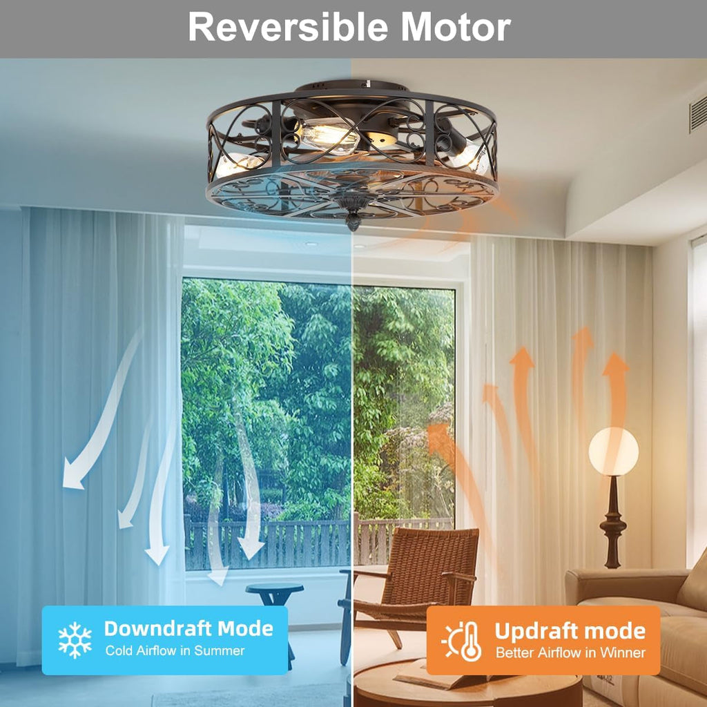 Matte Black Farmhouse Enclosed Ceiling Fan Lighting-3