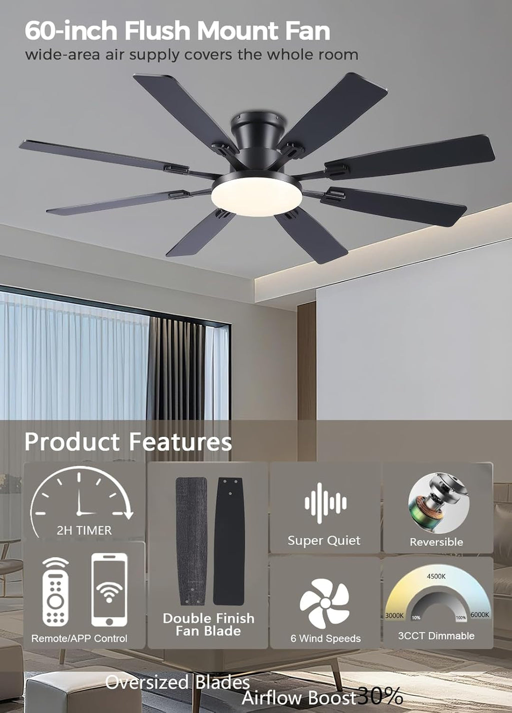 60Inch Black Industrial Grade Ceiling Fan With Lights-1