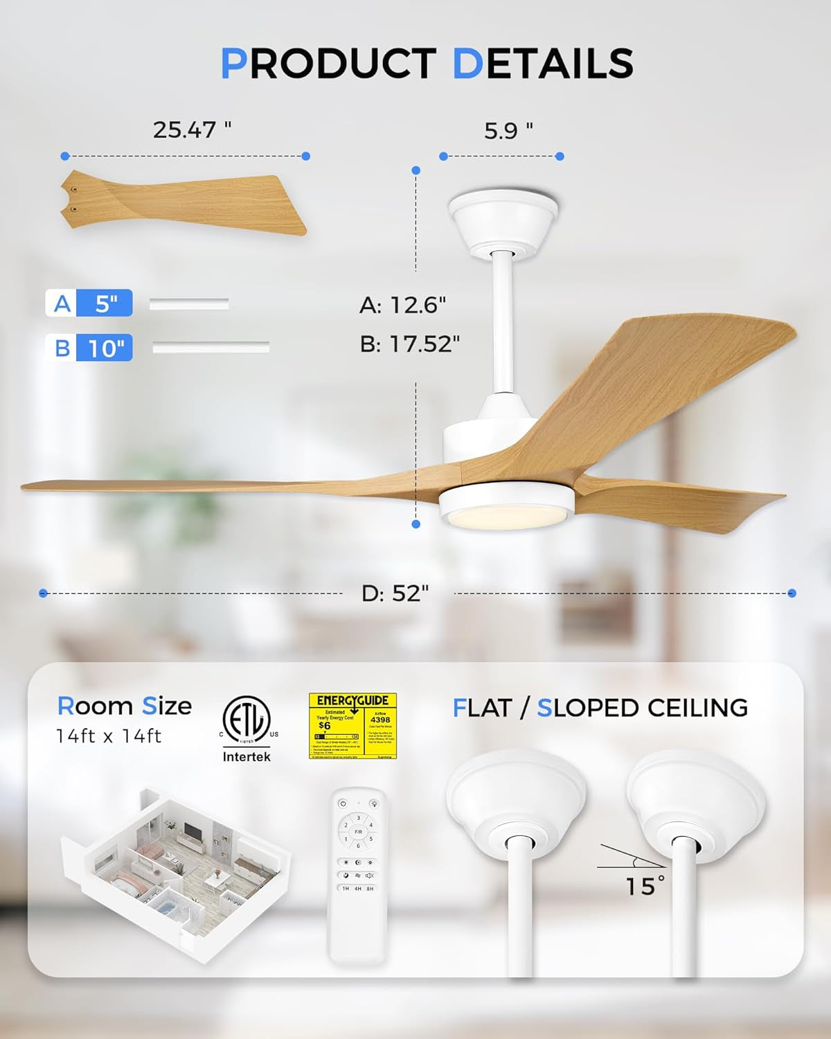 52 Inches Corrosion Resistant Ceiling Fan LED Light-2