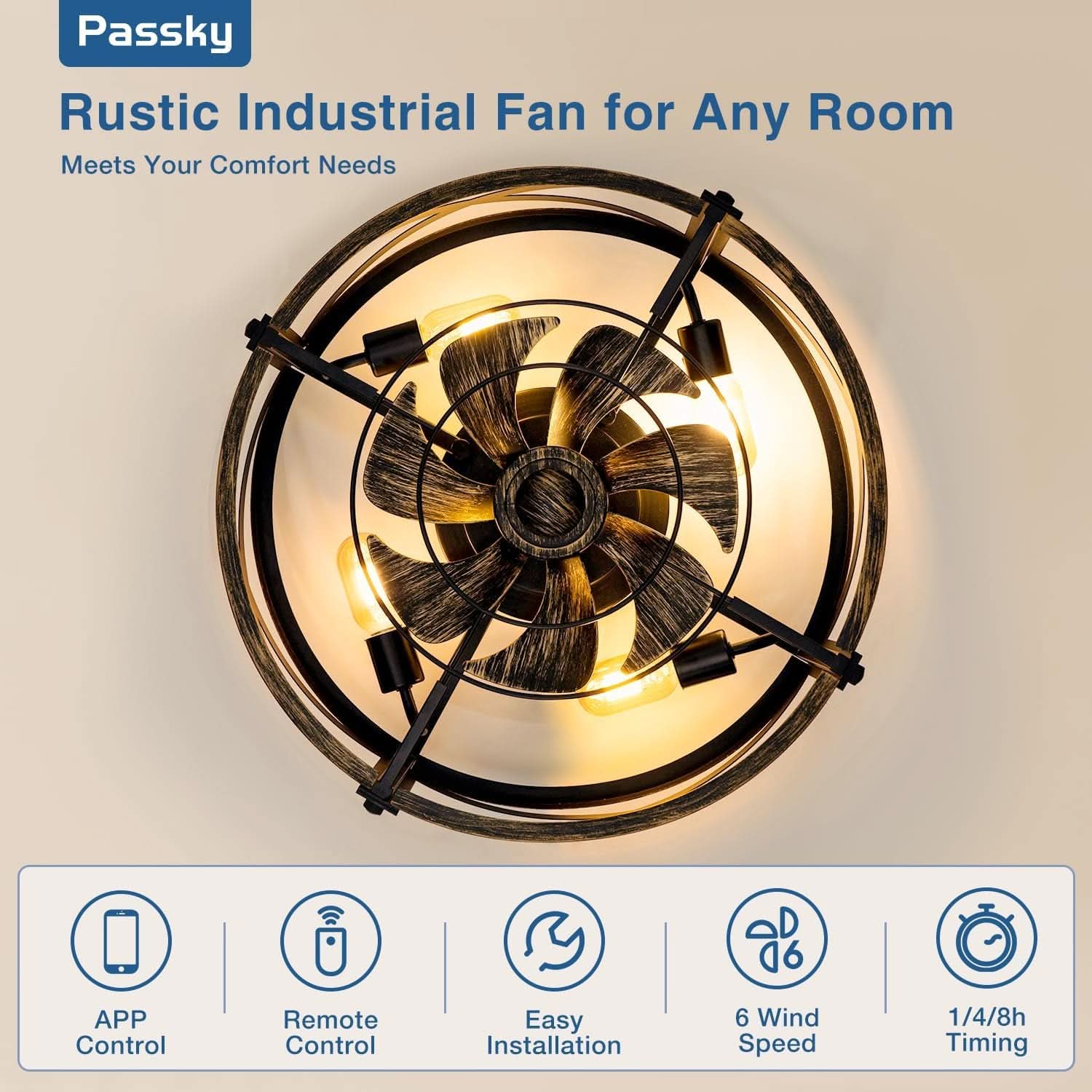Twenty Inch Industrial Black Flushmount Ceiling Fan-2
