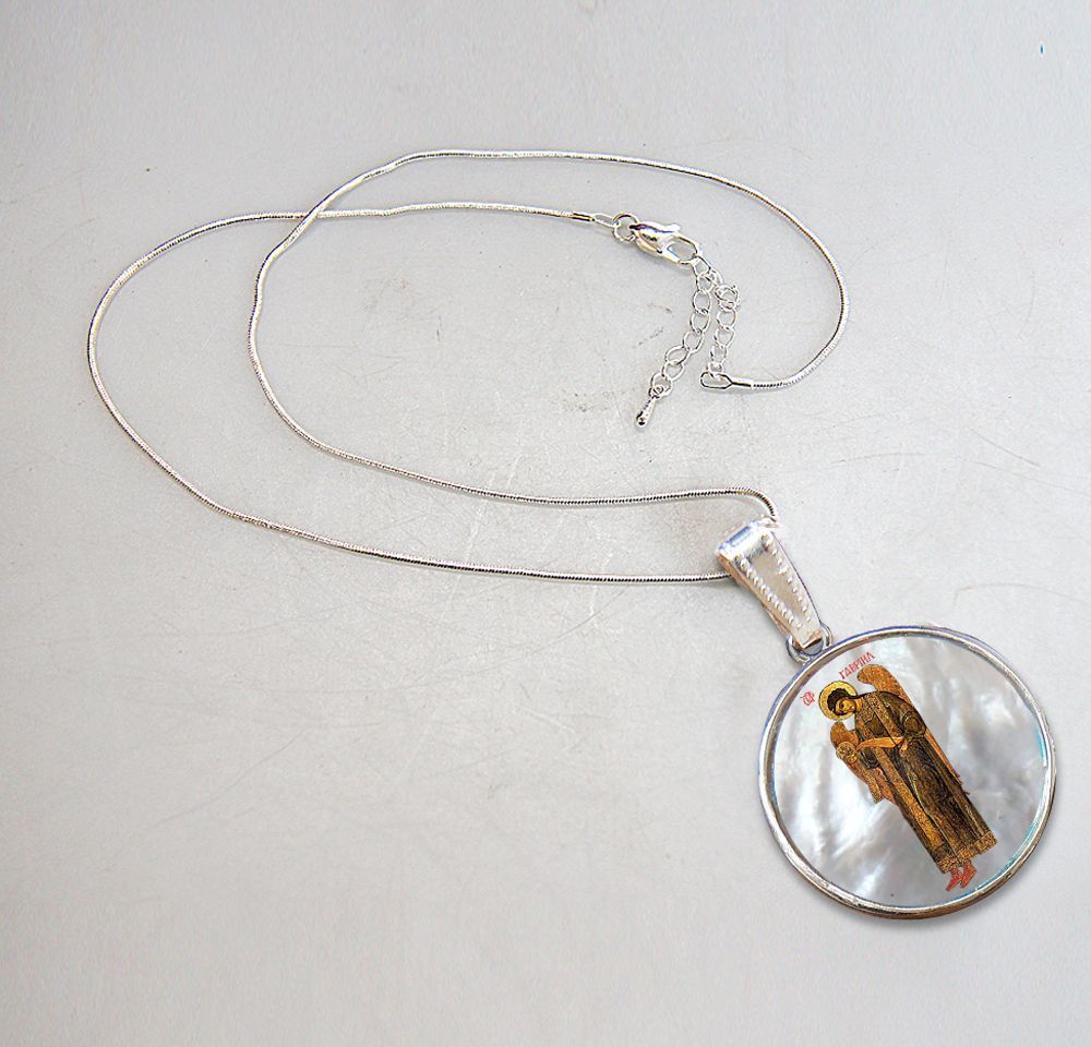 Archangel Saint Gabriel Silver Plated Mother of Pearl Jewelry Necklace - 43041-3
