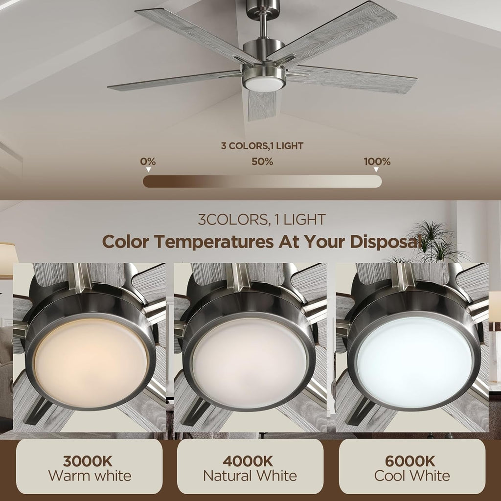 52 Inch Brushed Nickel Ceiling Fan Remote Controlled-1