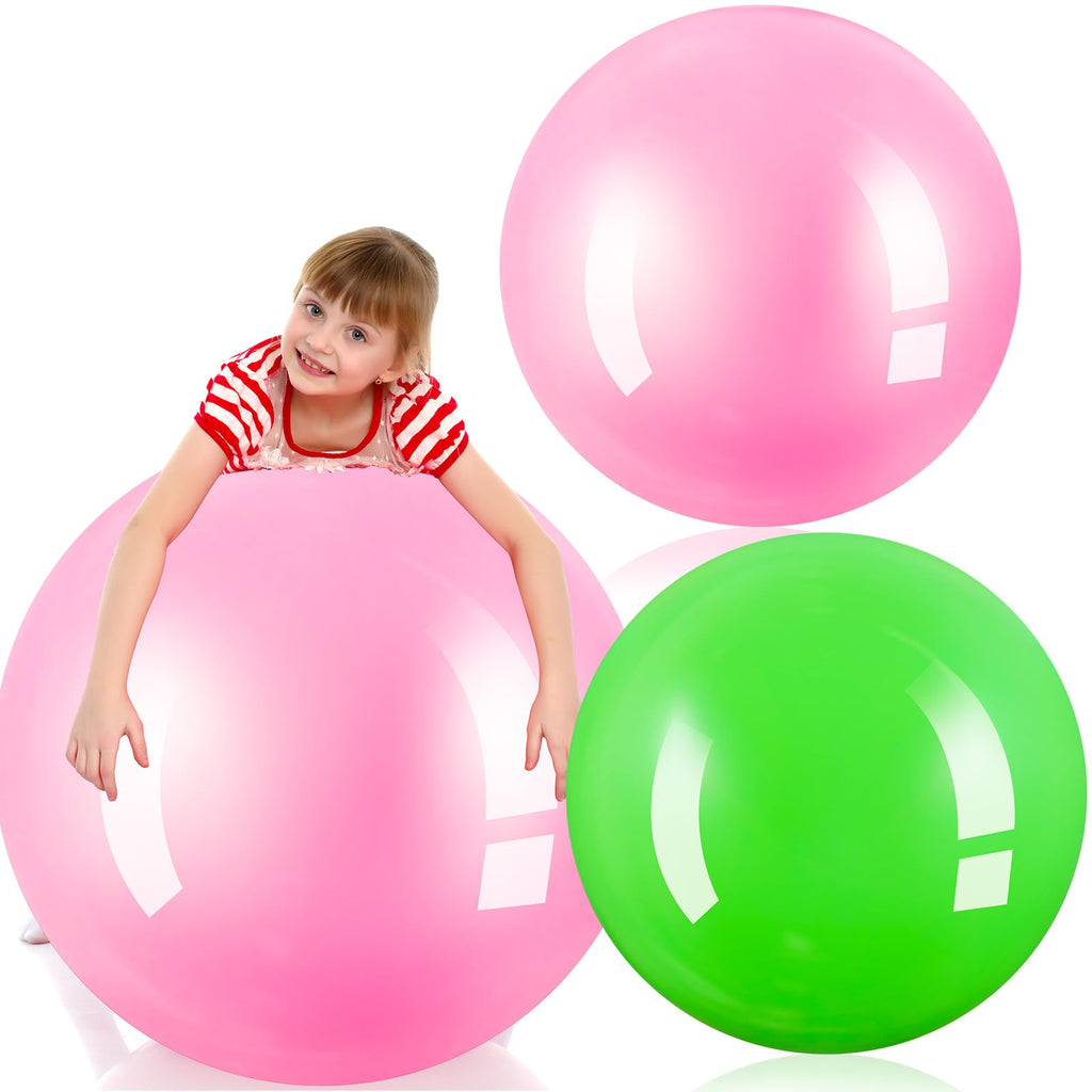 Jenaai 2 Pcs 30 Inch Big Bounce Ball Large Rubber Ball Giant Inflatable Ball Inflatable Kickball Outdoor Exercise Ball Jumping Hopping Ball for Outdoor Activity Game Sports Party Decor (Pink Green)