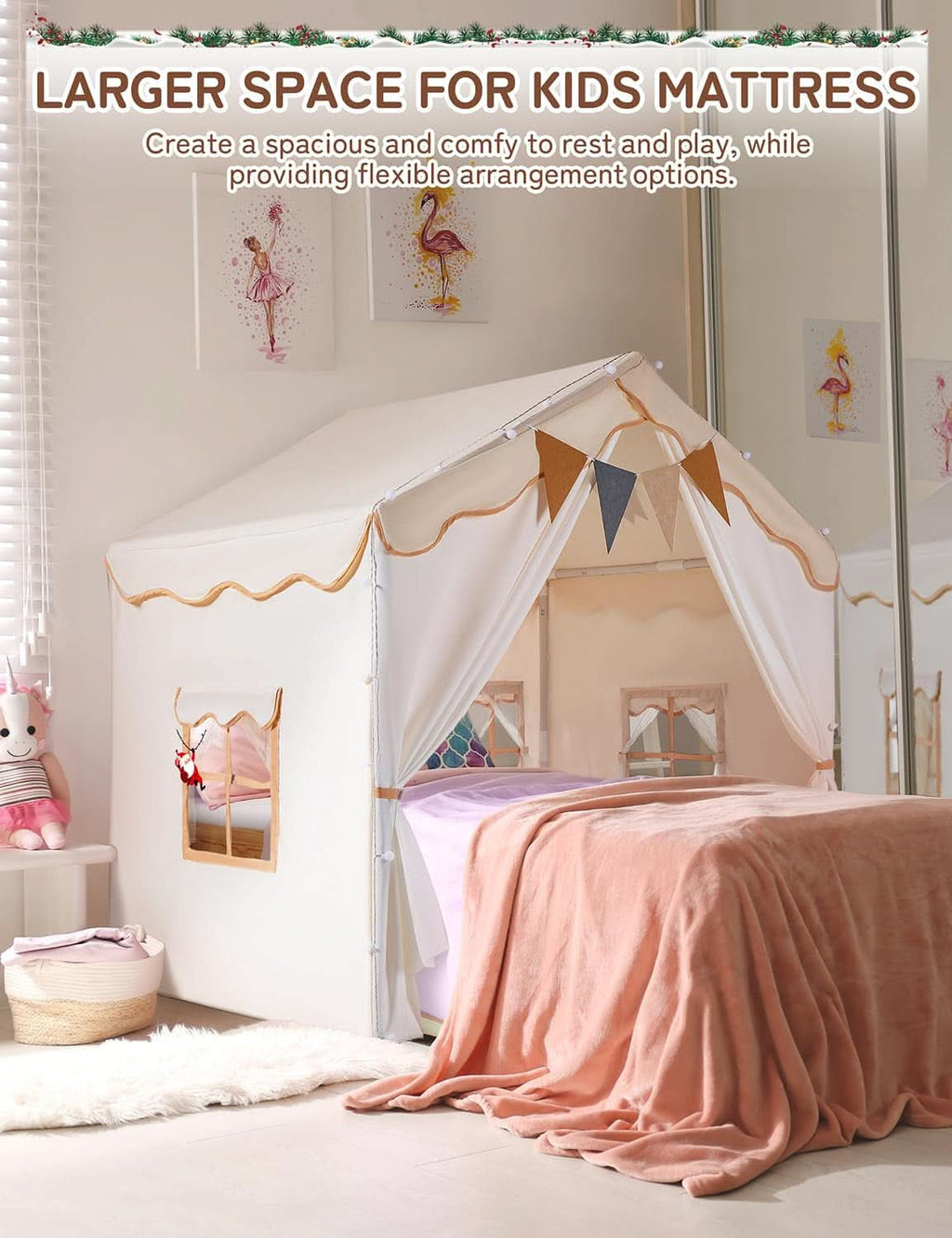 Large Kids Play Tent with Lights and Padded Mat, 51 Inch-2