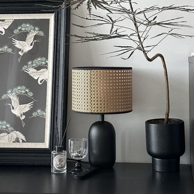 18“H Boho Rattan Table Lamp, Handmade Woven Canework Bedside Lamp-2