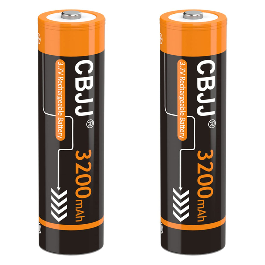 CBJJ 3.7 Volt 18650 Rechargeable Battery 3200mAh Battery Button Top 18650 Battery for Flashlight Headlamp etc (2 Pack Orange)