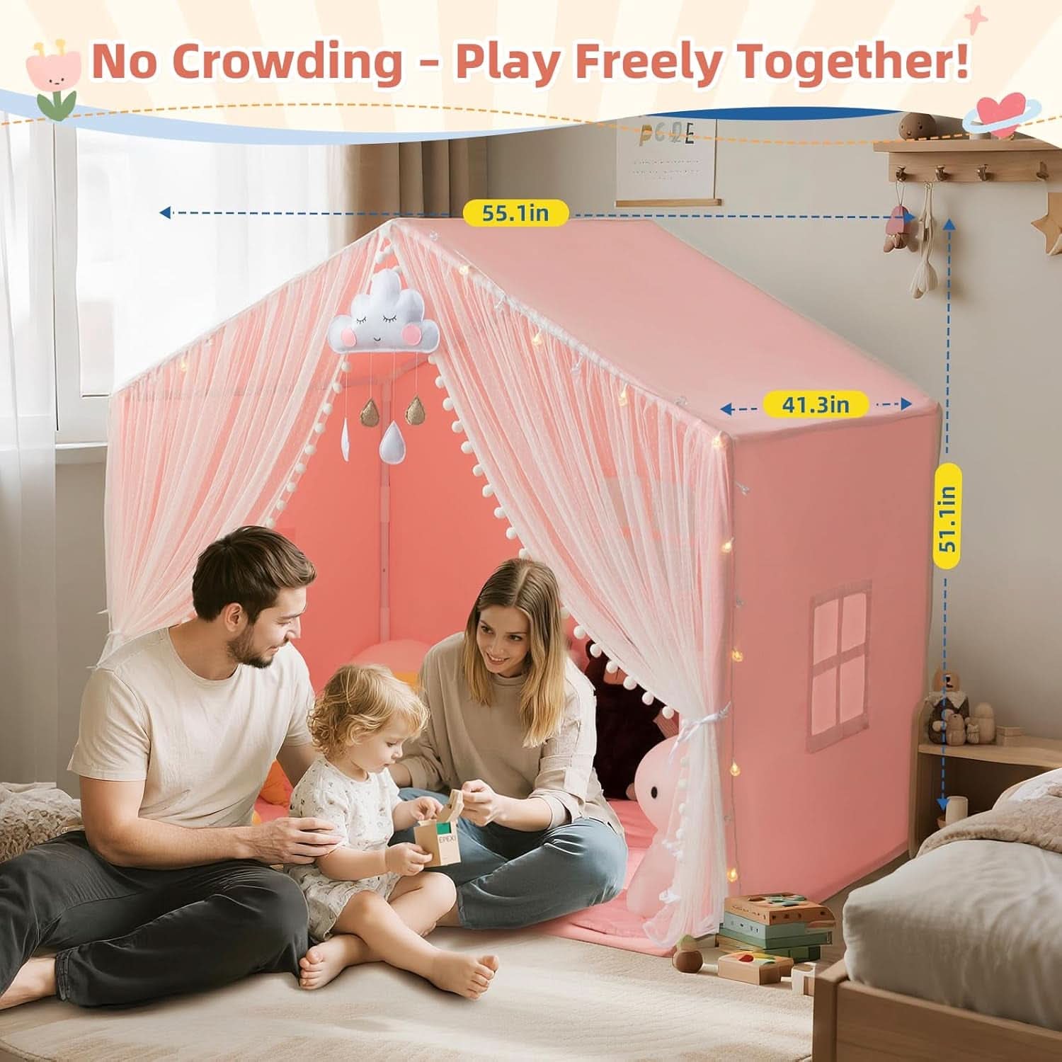 55 Inch Vibrant Color Kids Play Tent With Padded Mat-2
