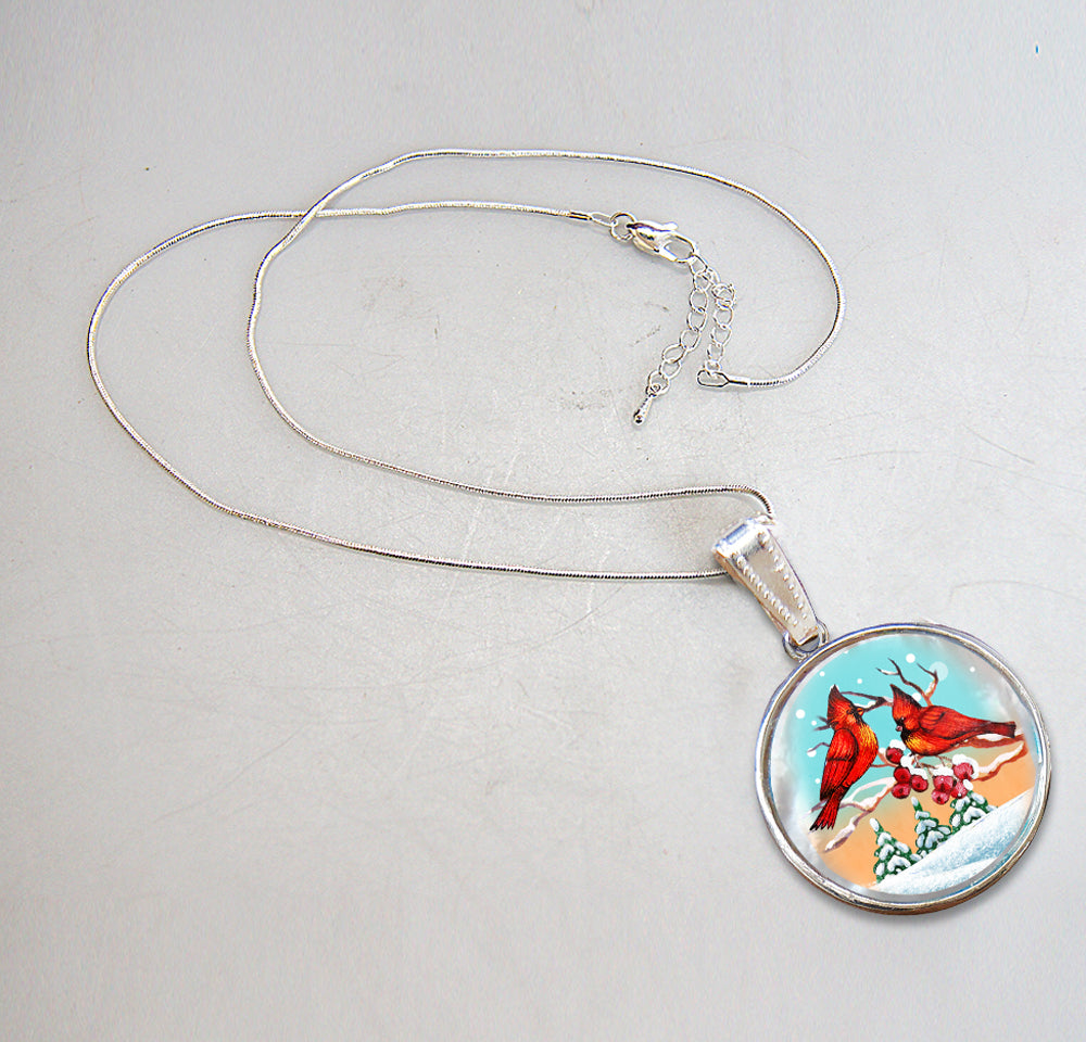 Red Robins Silver Plated Mother of Pearl Jewelry Pendant Necklace - 44036-3