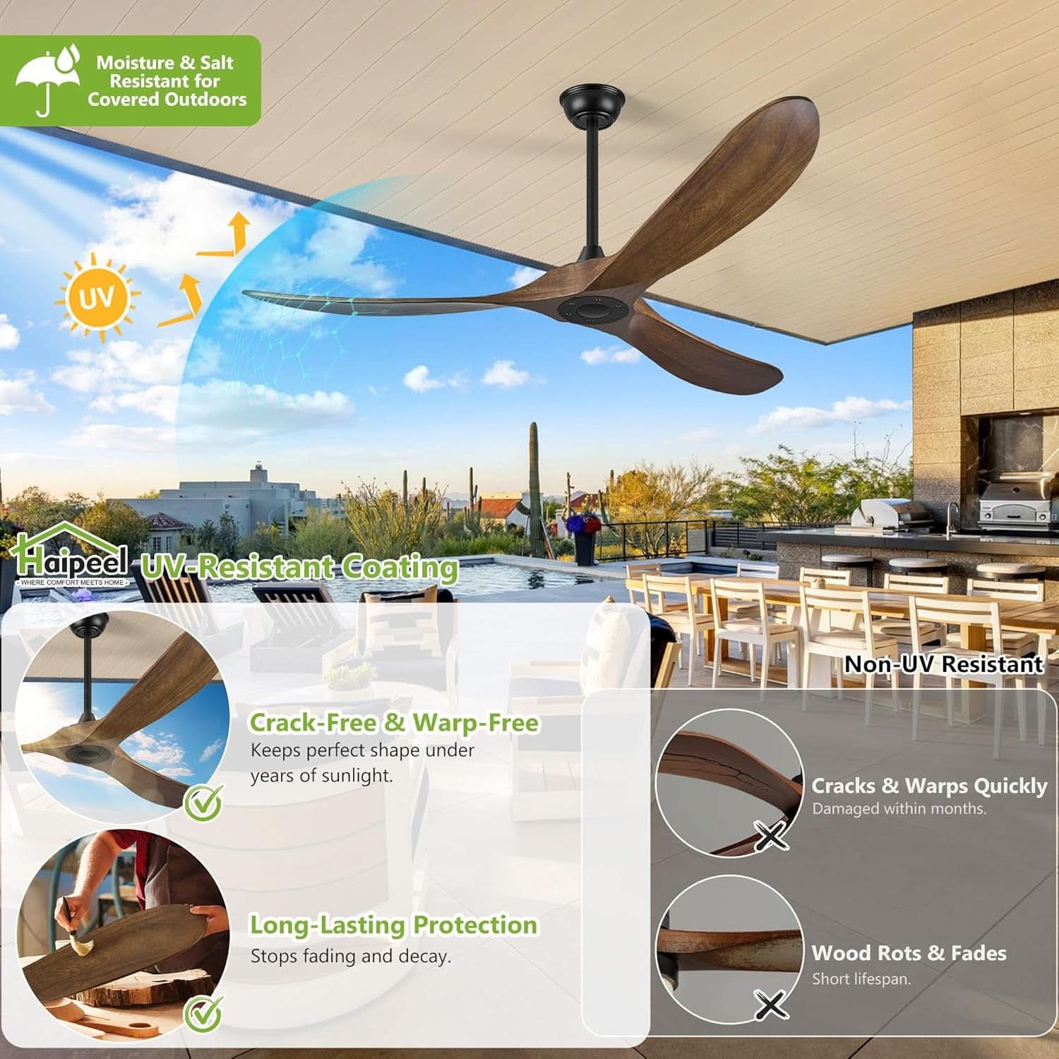 52 Inch Walnut Outdoor Ceiling Fan With Remote Control-1