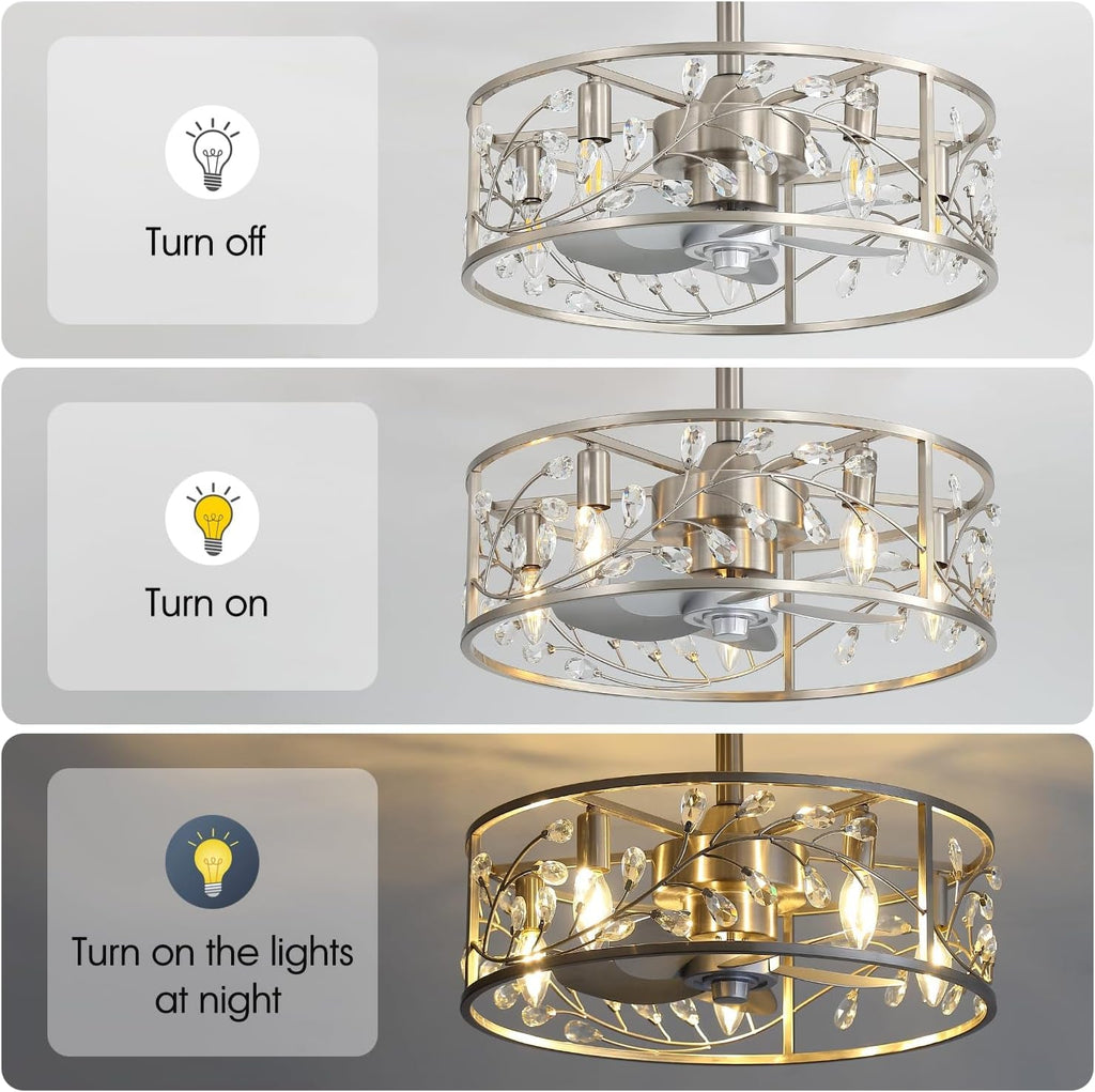 20-Inch Crystal Chandelier Caged Ceiling Fan Remote-2