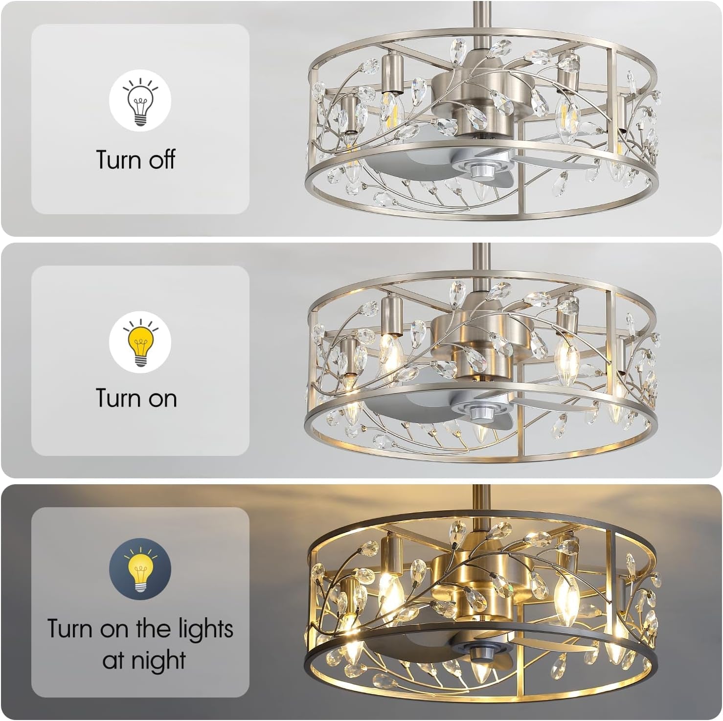 20-Inch Crystal Chandelier Caged Ceiling Fan Remote-2