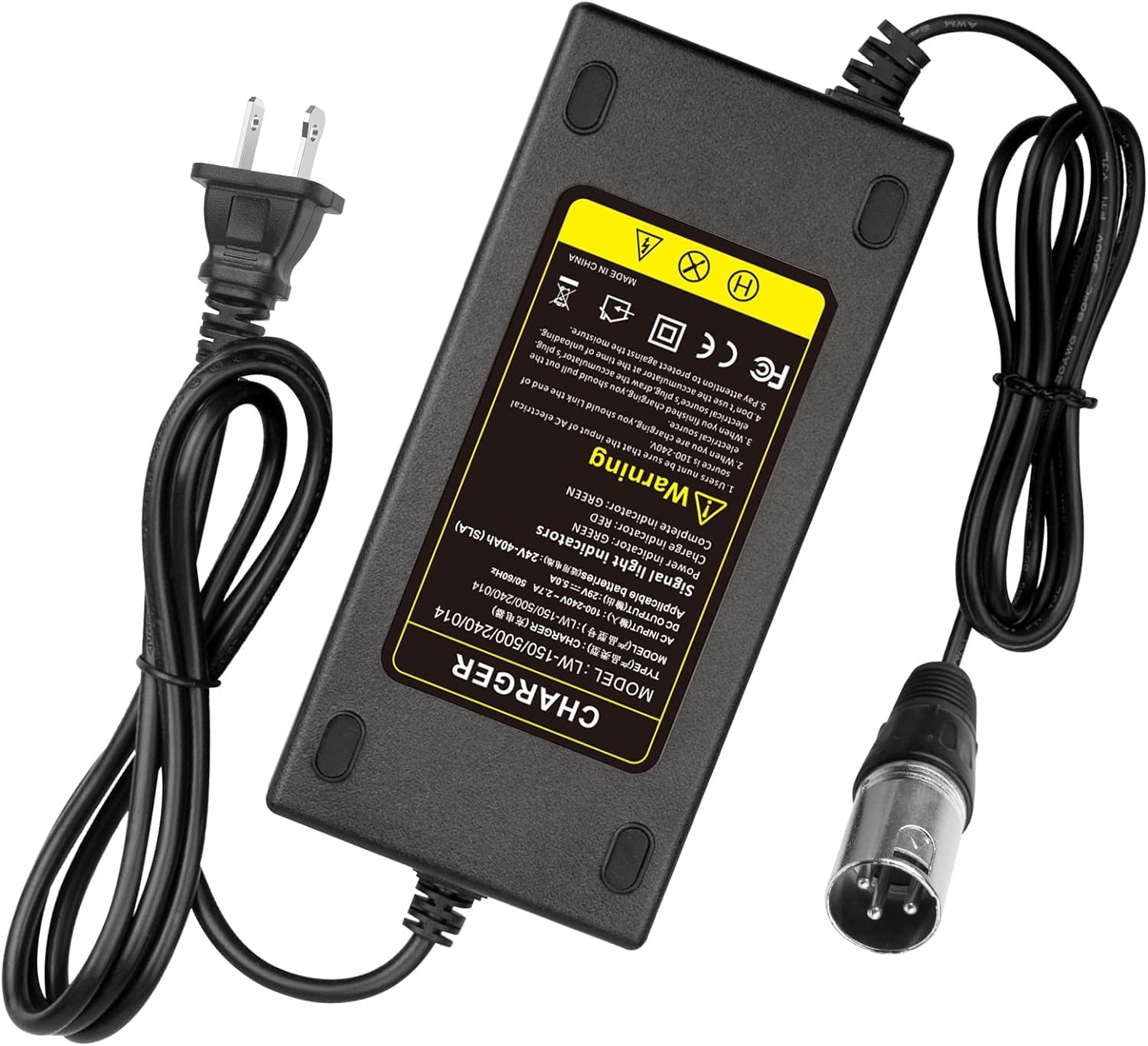 TREE.NB 24V 5A Lead Acid Battery Charger 3-Pin Male XLR Connector for Electric Bike Wheelchair Mobility EA1065 S150 180 X-CEL Jazzy Power Chair Drive Medical Rascal 200T/500T/301 PC