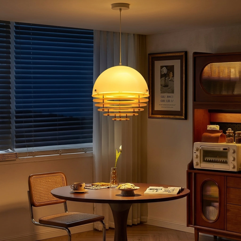 Sunrise Glow Pendant Light, Modern Dome Ceiling Lamp with Layered Metal Design-1