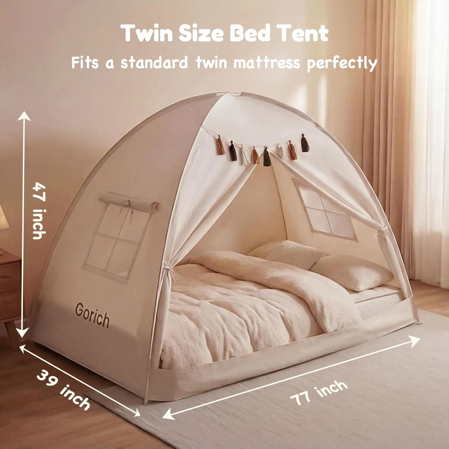 Twin Bed Tent For Kids Ultra Privacy Canopy Star Lights-3