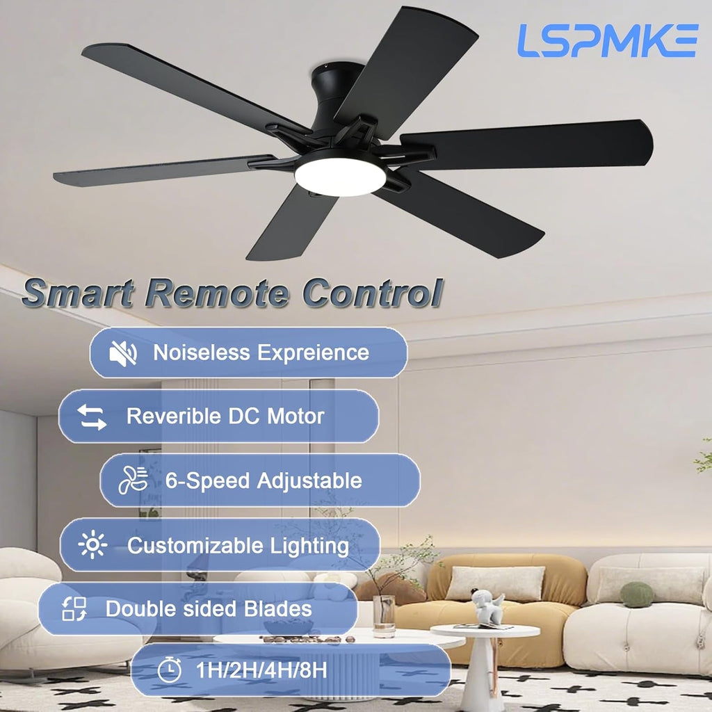 52 Inch Black Ceiling Fan Energy Efficient Dimmable-1